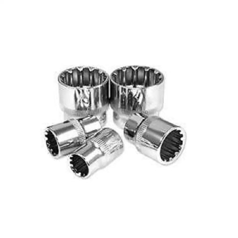 Boss Level 3/8 Inch Drive Penta Spline Socket Set with SAE Metric sizes in chrome finish for easy grip on stubborn bolts.