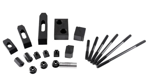 Pro-Grade Deluxe Steel Clamping Kit For 7/16 Inch Table Slot, 58-Piece Set With 24 Studs And 3/8-16 Threads