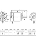 Diagram and specifications of D2836 Beefy Brushless Outrunner Motor Series For 2 To 4S LiPo Multicopter Quad Copter And Fixed Wing RC Aircraft