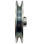 Side view of 6 Inch Single Groove V Belt Pulley 1/2 Inch Bore Motor Pulley Carbon Steel Zinc Plated For A B 5L 4L V Belts Built Tough Durable