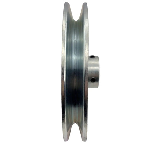 Side view of 6 Inch Single Groove V Belt Pulley 1/2 Inch Bore Motor Pulley Carbon Steel Zinc Plated For A B 5L 4L V Belts Built Tough Durable