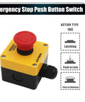 Emergency Stop Push Button Switch 1NC 10A 660V With IP65 Waterproof Box And PG13.5 Black Connectors, front view