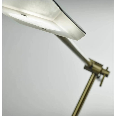 Close-up of Vera LED Floor Lamp With Adjustable Height 46.5 To 61 Inches, 6W Full Spectrum LED Lights, antique brass arm detail