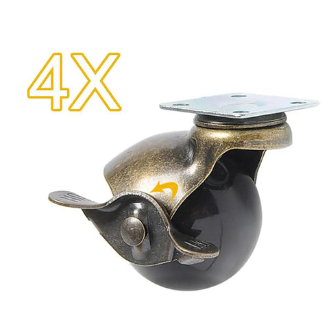 Rock Solid Swivel Castor Wheels With Secure Brake Vintage Bronze Polyurethane Rubber Rollers Super Quiet Glide Heavy Duty Furniture Replacement Casters Set Of Four Pieces on a swivel caster with black ball.
