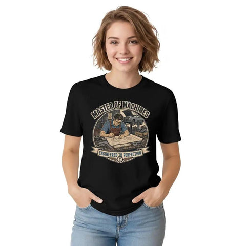 Rad Vintage Engineer T-Shirt With Blueprint Garage Design For Real Mechanics And Fabrication Geeks Who Love Drawing Sketches And Building Cool Stuff In The Shop Or At Home, black, unisex, cotton, casual wear, featuring design.