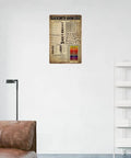 Old School Blacksmith Tin Sign For Workshop Decor in living room, 8x12 rustic vintage wall plaque, displayed above sofa
