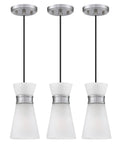 3 Pack Cylindrical Pendant Lights With Frosted Glass, Modern Hanging Lamps For Kitchen Island Bar And Dining Room, Brushed Nickel Finish