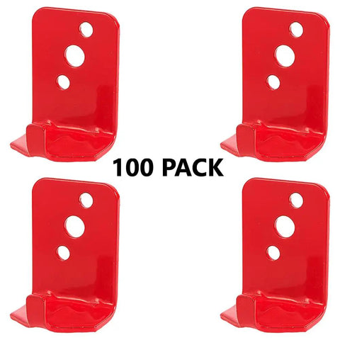 100 Pack 5 Lb Fire Extinguisher Wall Brackets Universal Red Mount Holder Indoor Outdoor heavy duty solid construction shown from multiple angles.