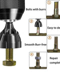 Pro Grade Deburring External Chamfer Tool With Tungsten Carbide Blade demonstrating bolt burr removal process