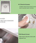 Collage showing Undermount 12 By 16 Inch Stainless Steel Bar Sink For Wet Bar And Outdoor RV Use 16 Gauge Kitchen Sinks advantages.
