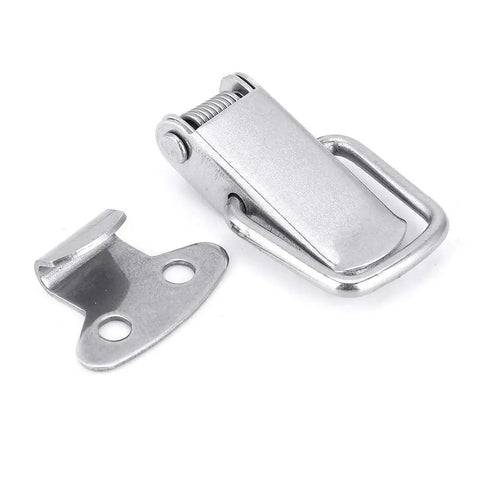 Ten Pack Hasp Lock Fasteners Toggle Latches for Kitchen Cabinets Furniture Machinery and Equipment Heavy Pull Force Compact Stainless Steel 201 Hardware Set Durable Metal Hardware stainless steel toggle latch with strike plate, side view