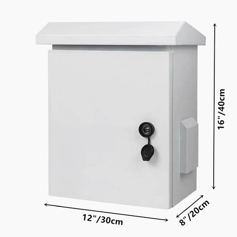 Hella Durable Outdoor Electrical Box With IP65 Waterproof Steel Cabinet and Dead Simple One Piece Ventilation Shell, 16x12x8 inches.