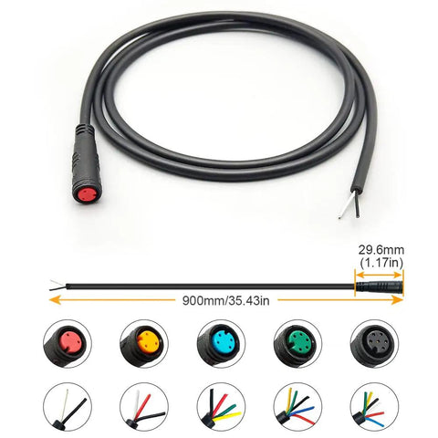 Waterproof Ebike Cable Extension Kit With Male And Female Two To Six Pin Connectors, 900mm length, color-coded plugs shown