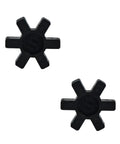 Top view of 2 black NBR rubber spider inserts with solid centers for L090/L095 L-Jaw coupler set