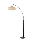 Arc Floor Lamp With 80 Inch Reach, Black Base, Oval Off White Paper Shade, Dope Overhead Lighting For Living Room, Bedroom, Nursery Or Office, Modern Slim Design, Easy Corner Placement