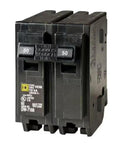 Homeline 2 Pole Circuit Breaker 50 Amp For Standard Electrical Panels Slick Install Top Notch Protection Smooth Operation Reliable Power Shutoff 2 Inch Wide Breaker, black twin-pole breaker