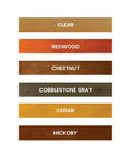 Heavy Duty 2 In 1 Log Home Stain And Sealer Formulated With High Solids For Rock Solid Exterior Wood Defense color swatches including cedar and hickory.
