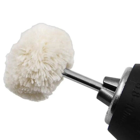 Premium Cotton Buffing Wheels 10 Piece Bundle For Rotary Tools Soft Polishing Brush To Shine Wood Jade Gold And Jewelry With Glossy Finish mounted on rotary tool.