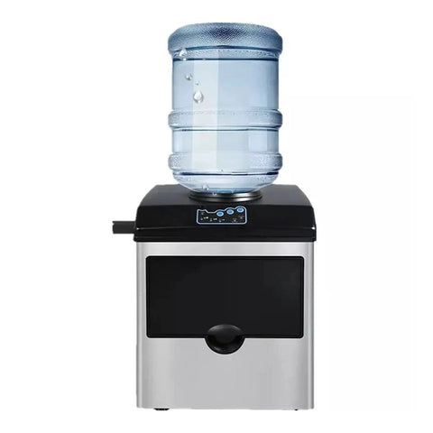 Plug And Play Countertop Ice Maker Delivers Quick Freeze Bullet Cubes With Thirty Kilos Daily Output And Solid Storage Featuring Manual Barrel Refill For A No Worries All Day Chill At Home Or In The Kitchen.