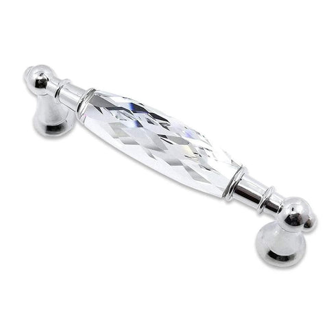 Two Pack 3.78 Inch Glass Dresser Drawer Handles With Clear Crystal Look Pull Knobs In Chrome Metal Finish, 96mm Center To Center