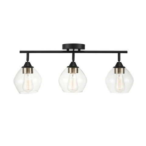 Harrow Three Light Track Lighting Fixture In Matte Black With Antique Brass Accents And Clear Glass Shades Bulbs Included Delivers 650 Lumen And A Totally Dope Mid Century Modern Vibe For Living Room Kitchen Or Hallway