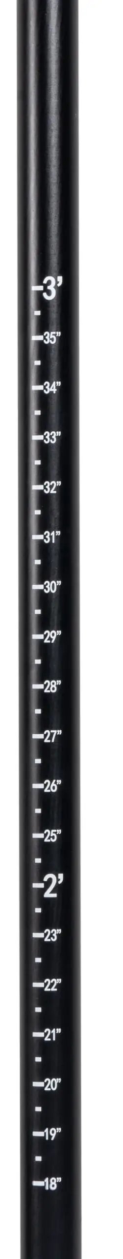 Close-up of depth gauge markings on Beefy Post Hole Digger With No Slip H Grip Handles, Rugged Fiberglass Core, Serrated Head