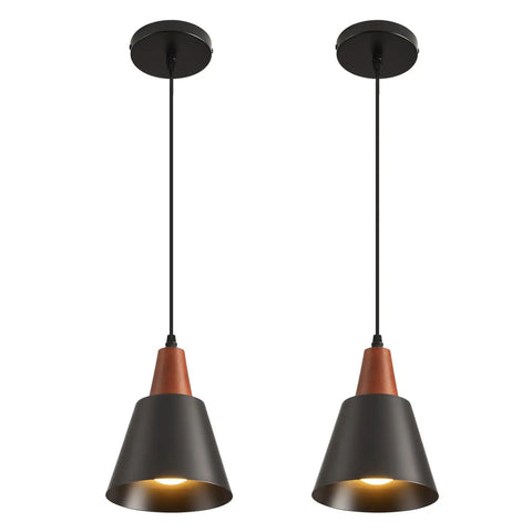 Top Tier Black Pendant Lights Set Of Two Slick Wooden Dome Fixtures For Kitchen Island Or Rustic Barn. Black wood dome lamp fixtures.