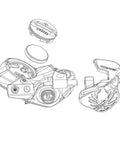 Exploded view of wireless blip mounting kit for eTap shifting systems showing components and durable plastic materials.