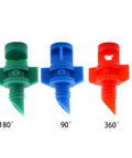 Micro Atomizing Garden Sprinkler Nozzle Set 90 Degree 180 Degree 360 Degree Refraction Water Mist Nozzles in green, blue, red
