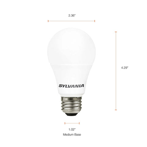 LED Light Bulbs 60W Equivalent A19 Frosted Easy Install Eight Point Five Watt 800 Lumens Bright White Medium Base Four Pack Energy Saving Go To Home Lighting Long Lasting bulb dimensions.