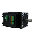 Side view of Two-Phase Integrated Closed-Loop Stepper Motor Drive Hybrid Servo With Encoder showcasing connectors and shaft.