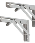 Rock Solid Heavy Duty Fold Flat Shelf Brackets No Fuss Wall Mounted Corner Brace Tight Space Savers smooth stainless steel brackets set.