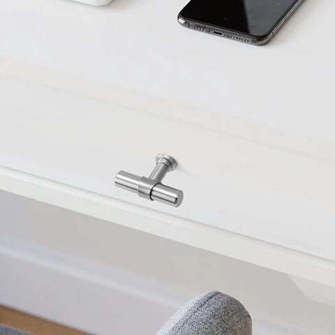 Silver drawer with installed 25 Pack Brushed Nickel Cabinet Knobs And T Bar Drawer Pulls For Kitchen And Dresser
