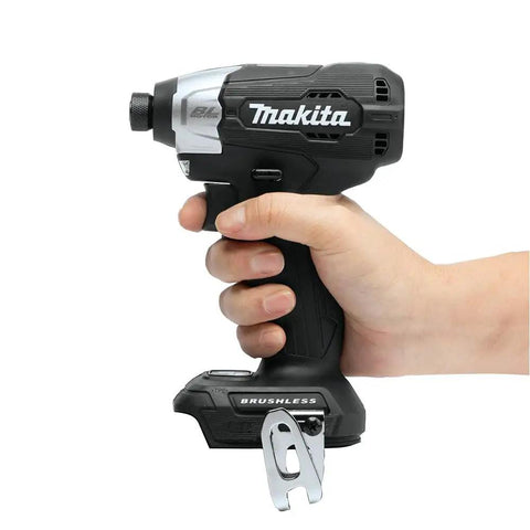 Hand holding an Ultra Compact 18V Brushless Cordless Impact Driver Tool Only, 5.25 Inch Body, Lightweight 2.6 Lb, no battery