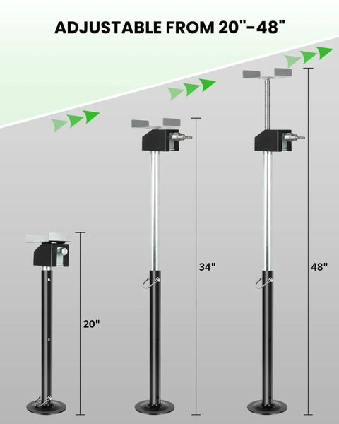 Beefed Up Heavy Duty RV Slide Out Support Jacks Two Pack 5000 Lb Each Stabilizers, adjustable height from 20 to 48 inches.
