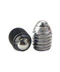 High Grade Stainless Steel Mini Spring Ball Plungers With Slick Rolling Action And No Nonsense Hex Set Screws Built Tough For Precision Tooling And Rock Solid Alignment 15 Piece Pack image showing two types of mini spring ball plungers.