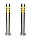Heavy Duty Stainless Steel Safety Bollard 2 Pack Rock Solid Parking Lot Barrier with reflective tape 32H x 3.15D for driveways.