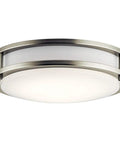 11.75 Inch White Acrylic LED Flush Mount Light With Brushed Nickel Finish No Fuss Damp Rated Modern Transitional Ceiling Fixture For Hallways And Living Areas With Clean Diffuser