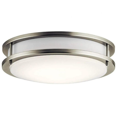 11.75 Inch White Acrylic LED Flush Mount Light With Brushed Nickel Finish No Fuss Damp Rated Modern Transitional Ceiling Fixture For Hallways And Living Areas With Clean Diffuser