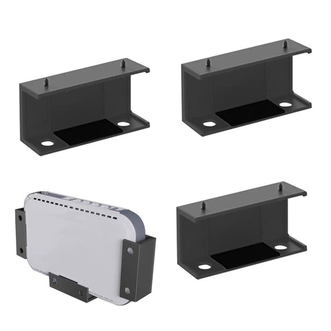 Heavy Duty Under Desk Laptop Mount Holder Screw Clamp Design showing multiple gray brackets for secure mounting of devices.