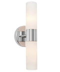 Dual 14 Inch Modern Wall Sconce With Frosted Glass Cylinder Shades In Chrome Finish, Linear 2-Light Bath Vanity Lighting