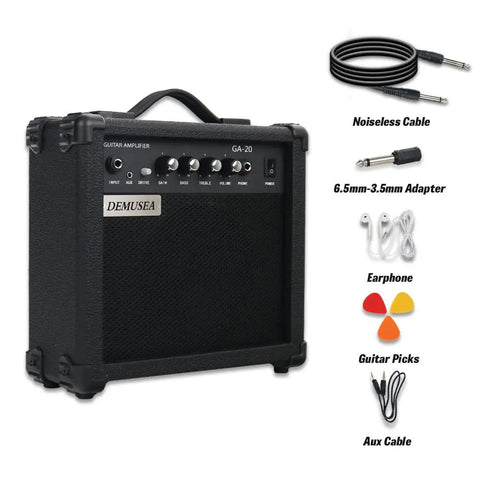Portable 20W Electric Guitar Amp For Beginners With Headphone Output And Aux In, Distortion, Treble, Bass, And Volume Controls
