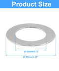Metal thrust washer with chrome finish, outer diameter 31.75 mm (1.25 in), inner diameter 19.05 mm (0.75 in).