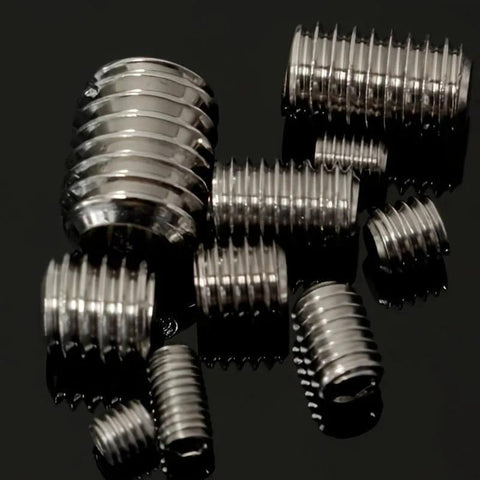 Close-up view of 100 Piece Grub Screw Assortment In 304 Stainless Steel And Carbon Steel With Allen Hex Socket Cup Point, Organized Case