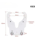 K63F CNC tool holder dimensions showing 49mm width, 60mm height, and 15.5mm thickness for precise machining.