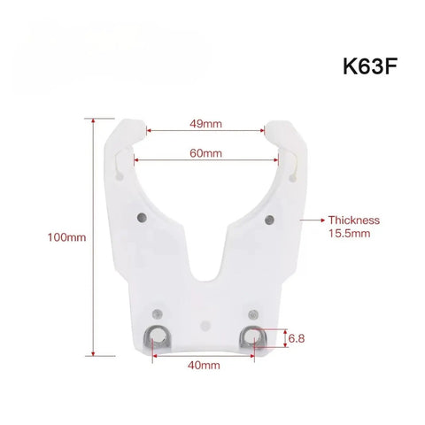 K63F CNC tool holder dimensions showing 49mm width, 60mm height, and 15.5mm thickness for precise machining.
