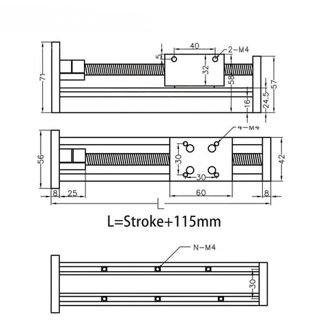 Rock Solid Ball Screw Linear Slide Table With 30kg Load Capacity And Dead Nuts Precision For Automation Builds And Complete Kit With 300mm Stroke Rail Guide Setup technical diagram with dimensions.