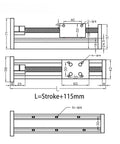 Technical drawing of Top Shelf Ball Screw Linear Slide Table featuring bulletproof 30kg load capacity and 350mm stroke.