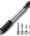 1/2 Inch Offset Extension Wrench Impact Ratchet Bar An Absolute Bad Boy For Snatching Sneaky Nuts Fast Heavy Duty Socket Extender Built Tough For Tight Spots And Shop Hustle with seven adapters.