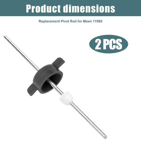 Replacement pivot rod for Moen 11985, silver metal with black plastic connector, included in 2 Pack Bathroom Sink Pivot Rod Replacement Moen 11985 Heavy Duty Drain Rod Kit.